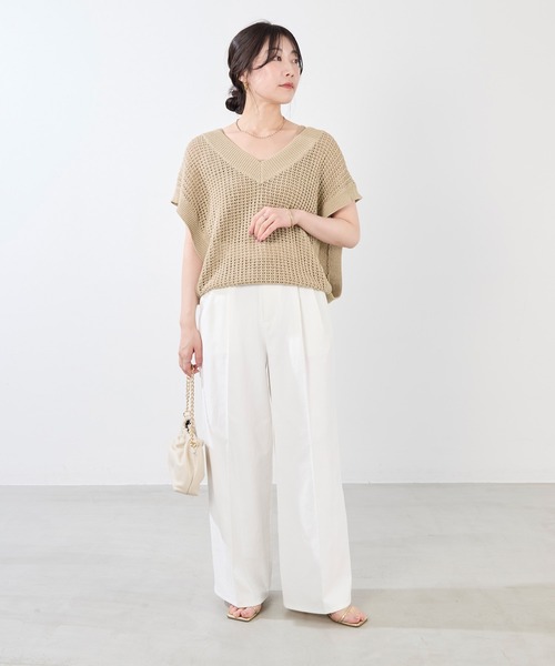 MICA&DEAL（マイカ＆ディール）の「麻混チノワイドパンツ〈2サイズ展開〉（チノパンツ・レディース・オフホワイト/ベージュ・34/36/38）」の5枚目の写真