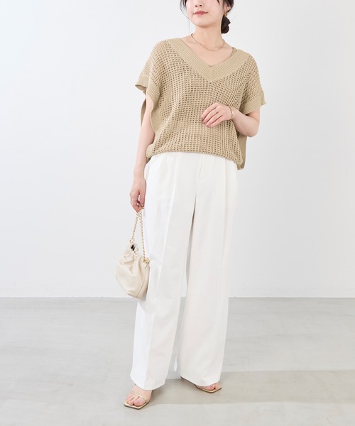 MICA&DEAL（マイカ＆ディール）の「麻混チノワイドパンツ〈2サイズ展開〉（チノパンツ・レディース・オフホワイト/ベージュ・34/36/38）」の6枚目の写真