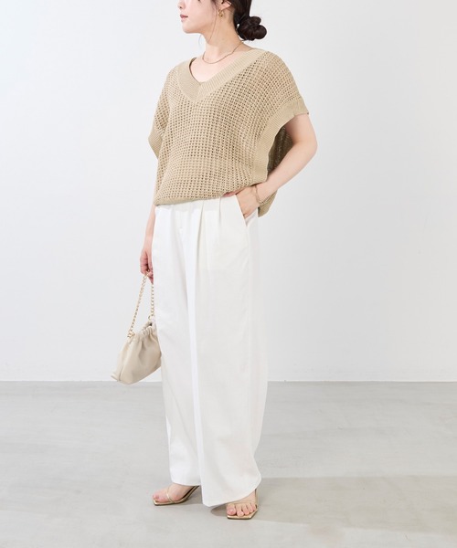 MICA&DEAL（マイカ＆ディール）の「麻混チノワイドパンツ〈2サイズ展開〉（チノパンツ・レディース・オフホワイト/ベージュ・34/36/38）」の7枚目の写真