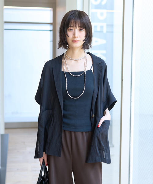 Rouge vif Anna（ルージュヴィフアンナ）の「強撚半袖シアーフォルムハーフスリーブジャケット（テーラードジャケット・レディース・ブラック/ブラウン・フリー）」の7枚目の写真