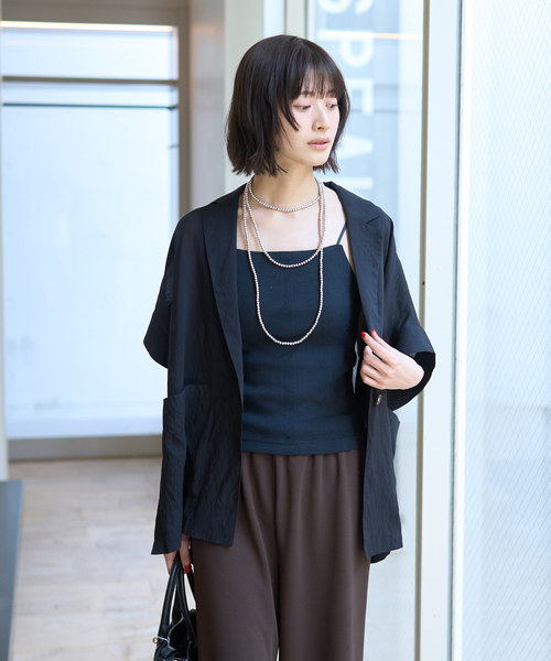 Rouge vif Anna（ルージュヴィフアンナ）の「強撚半袖シアーフォルムハーフスリーブジャケット（テーラードジャケット・レディース・ブラック/ブラウン・フリー）」の6枚目の写真