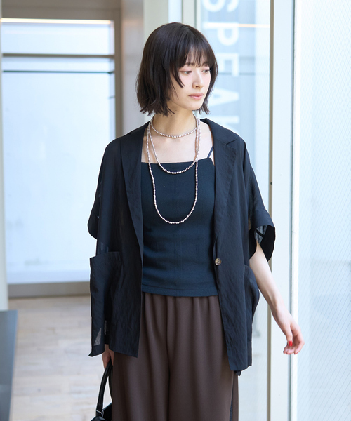 Rouge vif Anna（ルージュヴィフアンナ）の「強撚半袖シアーフォルムハーフスリーブジャケット（テーラードジャケット・レディース・ブラック/ブラウン・フリー）」の5枚目の写真