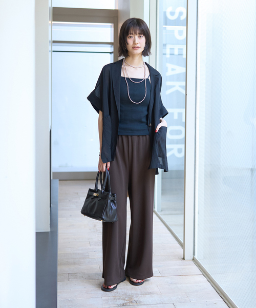 Rouge vif Anna（ルージュヴィフアンナ）の「強撚半袖シアーフォルムハーフスリーブジャケット（テーラードジャケット・レディース・ブラック/ブラウン・フリー）」の19枚目の写真