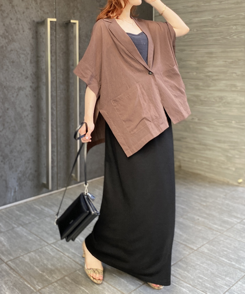 Rouge vif Anna（ルージュヴィフアンナ）の「強撚半袖シアーフォルムハーフスリーブジャケット（テーラードジャケット・レディース・ブラック/ブラウン・フリー）」の16枚目の写真