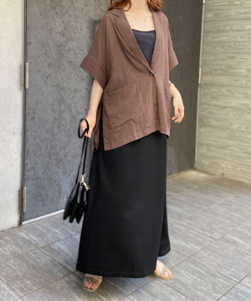 Rouge vif Anna（ルージュヴィフアンナ）の「強撚半袖シアーフォルムハーフスリーブジャケット（テーラードジャケット・レディース・ブラック/ブラウン・フリー）」の15枚目の写真