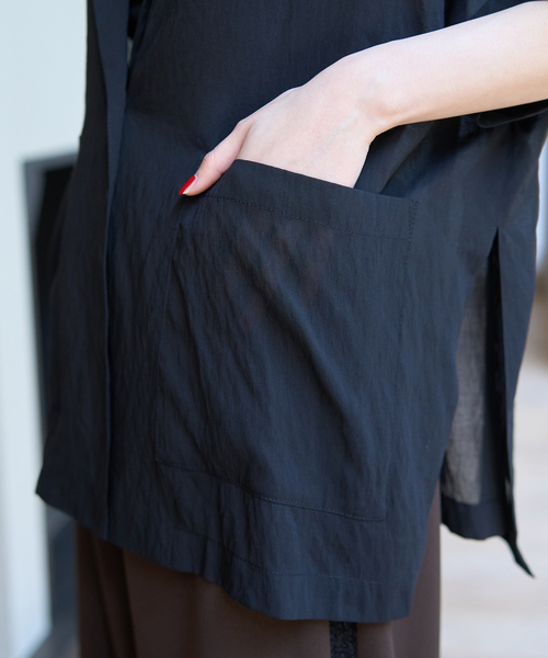 Rouge vif Anna（ルージュヴィフアンナ）の「強撚半袖シアーフォルムハーフスリーブジャケット（テーラードジャケット・レディース・ブラック/ブラウン・フリー）」の3枚目の写真