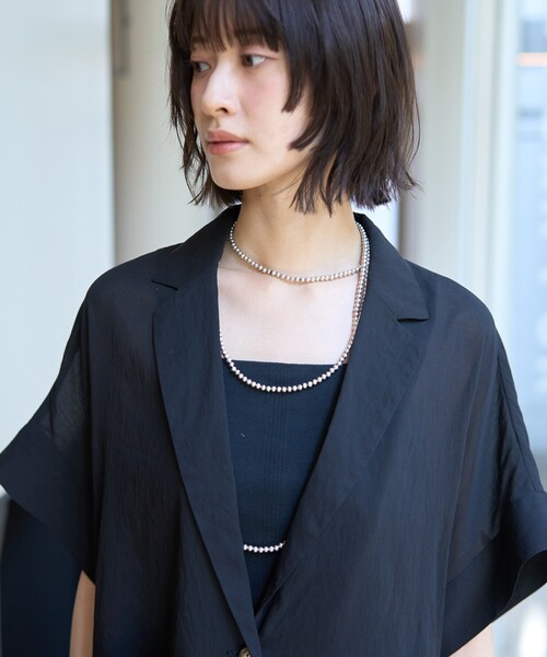 Rouge vif Anna(ルージュヴィフアンナ)の「【人気追加】強撚半袖シアーフォルムハーフスリーブジャケット/ポケット付き(テーラードジャケット・レディース・ブラック/ブラウン・フリー)」の19枚目の写真