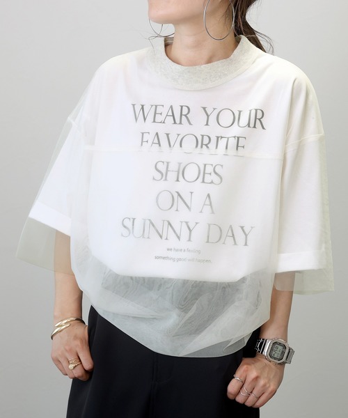 Aletta vita(アレッタビータ)の「リブxチュールシアープルオーバー(Tシャツ/カットソー・レディース・オフホワイト/ブラック・M)」の12枚目の写真
