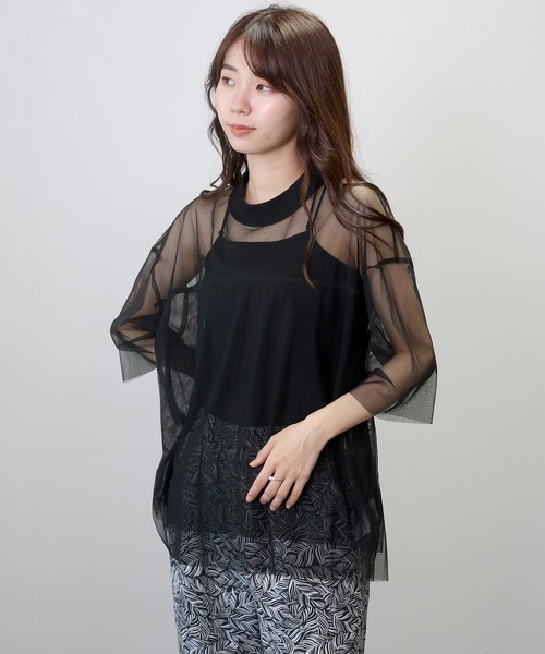 Aletta vita(アレッタビータ)の「リブxチュールシアープルオーバー(Tシャツ/カットソー・レディース・オフホワイト/ブラック・M)」の3枚目の写真