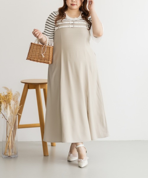 CLETTE(クレット)の「ベルトデザインスリットキャミワンピース(ワンピース・レディース・チャコールグレー/ライトベージュ/ブラック・LL/3L/4L)」の1枚目の写真