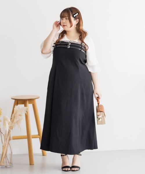 CLETTE(クレット)の「ベルトデザインスリットキャミワンピース(ワンピース・レディース・チャコールグレー/ライトベージュ/ブラック・LL/3L/4L)」の2枚目の写真