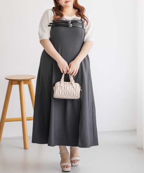 CLETTE(クレット)の「ベルトデザインスリットキャミワンピース(ワンピース・レディース・チャコールグレー/ライトベージュ/ブラック・LL/3L/4L)」の8枚目の写真