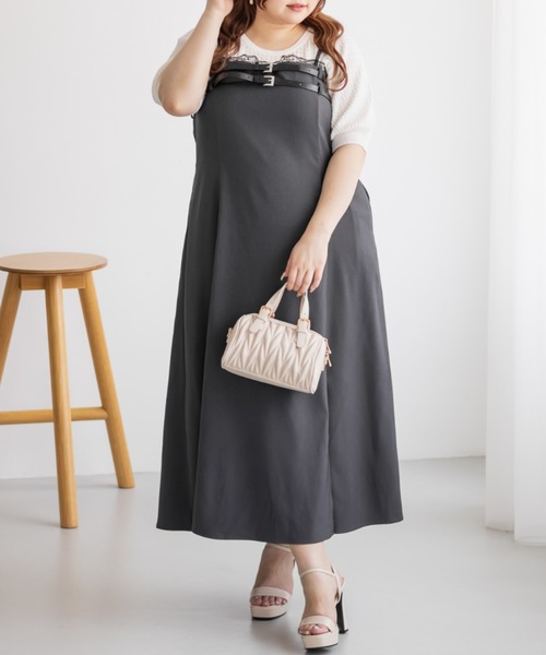 CLETTE(クレット)の「ベルトデザインスリットキャミワンピース(ワンピース・レディース・チャコールグレー/ライトベージュ/ブラック・LL/3L/4L)」の9枚目の写真