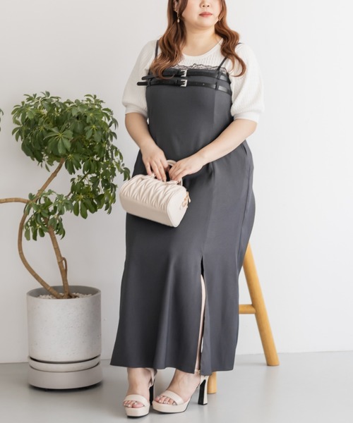 CLETTE(クレット)の「ベルトデザインスリットキャミワンピース(ワンピース・レディース・チャコールグレー/ライトベージュ/ブラック・LL/3L/4L)」の10枚目の写真