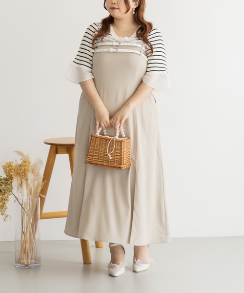 CLETTE(クレット)の「ベルトデザインスリットキャミワンピース(ワンピース・レディース・チャコールグレー/ライトベージュ/ブラック・LL/3L/4L)」の11枚目の写真