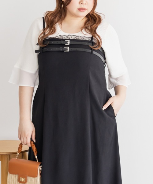 CLETTE(クレット)の「ベルトデザインスリットキャミワンピース(ワンピース・レディース・チャコールグレー/ライトベージュ/ブラック・LL/3L/4L)」の7枚目の写真