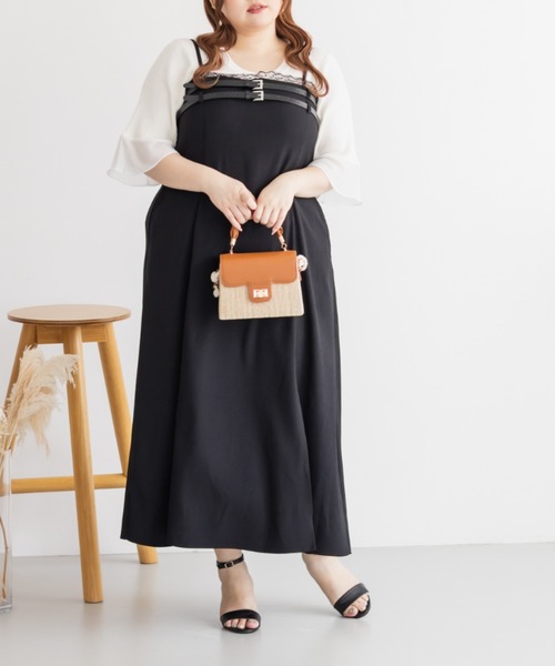 CLETTE(クレット)の「ベルトデザインスリットキャミワンピース(ワンピース・レディース・チャコールグレー/ライトベージュ/ブラック・LL/3L/4L)」の4枚目の写真