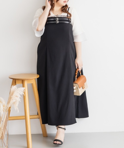 CLETTE(クレット)の「ベルトデザインスリットキャミワンピース(ワンピース・レディース・チャコールグレー/ライトベージュ/ブラック・LL/3L/4L)」の5枚目の写真