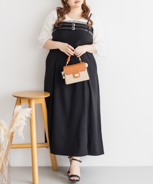 CLETTE(クレット)の「ベルトデザインスリットキャミワンピース(ワンピース・レディース・チャコールグレー/ライトベージュ/ブラック・LL/3L/4L)」の6枚目の写真