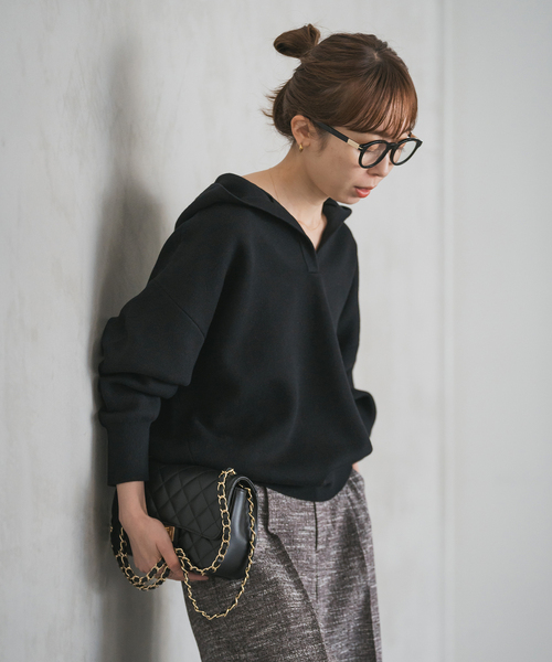 Noble（ノーブル）の「《追加》接結タック編みフードプルオーバー（ニット/セーター・レディース・ライトグレー/ブラウン/ベージュ系その他/ブラック・FREE）」の5枚目の写真