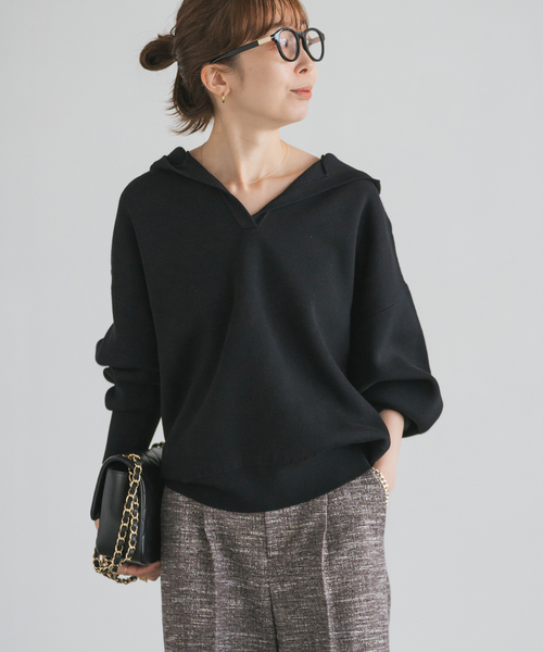 Noble（ノーブル）の「《追加》接結タック編みフードプルオーバー（ニット/セーター・レディース・ライトグレー/ブラウン/ベージュ系その他/ブラック・FREE）」の10枚目の写真