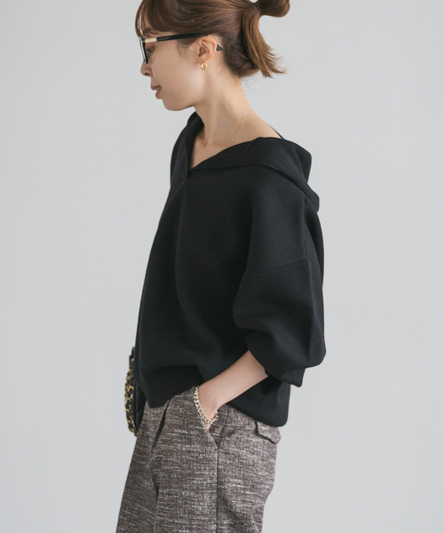 Noble（ノーブル）の「《追加》接結タック編みフードプルオーバー（ニット/セーター・レディース・ライトグレー/ブラウン/ベージュ系その他/ブラック・FREE）」の11枚目の写真