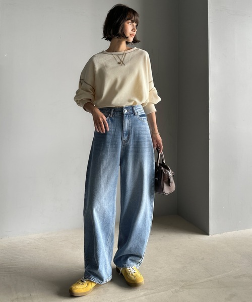 classicalelf（クラシカルエルフ）の「こなれ感抜群の1本。ゆったりシルエットカーブデニムエッグパンツ（デニムパンツ・レディース・ワンウォッシュ/ブルー/ブラウン/ブラック・X-LARGE/SMALL/MEDIUM/LARGE）」の14枚目の写真