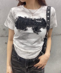 デニムパッチ付きショート丈Tシャツ