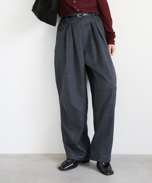 セール】チェック柄タックパンツ（スラックス）｜select MOCA