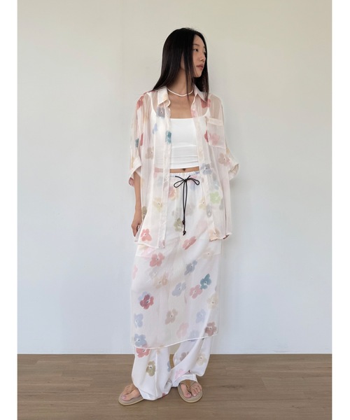 Didot.showroom（ディドット ショールーム）の「【DIDOT.】フラワーパターンシアーレイヤードSK（スカート・レディース・ブラック/アイボリー・FREE）」の11枚目の写真
