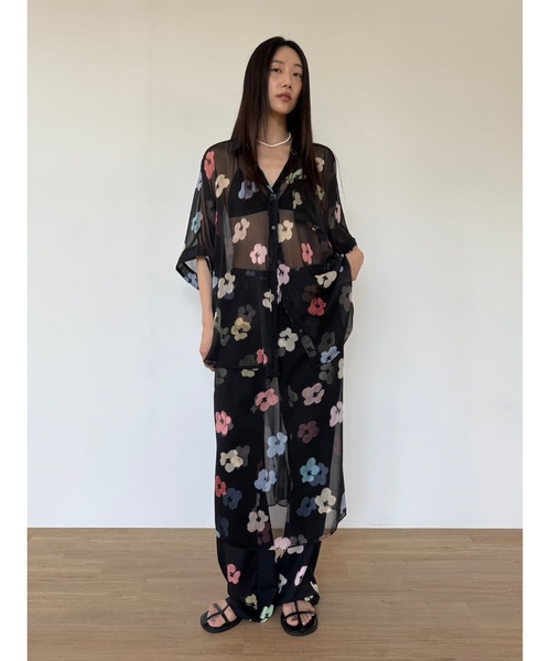 Didot.showroom（ディドット ショールーム）の「【DIDOT.】フラワーパターンシアーレイヤードSK（スカート・レディース・ブラック/アイボリー・FREE）」の4枚目の写真
