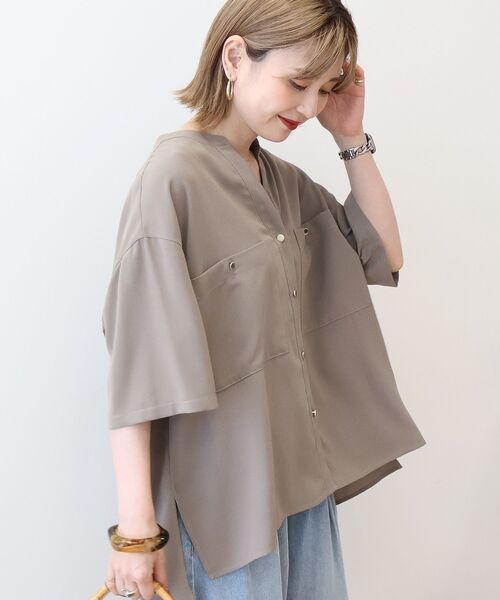 AMERICAN HOLIC（アメリカンホリック）の「ミリタリーWポケットスキッパーシャツ（シャツ/ブラウス・レディース・ブラック/グレイッシュベージュ/カーキ・M/L）」の7枚目の写真