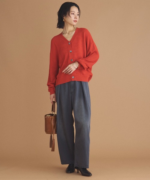 Doux archives（ドゥアルシーヴ）の「カノコ編みカーディガン（カーディガン/ボレロ・レディース・オレンジ/アイボリー/ブラウン・FREE）」の4枚目の写真