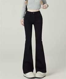 ハイウエスフレアデニムパンツ ストレッチパンツ