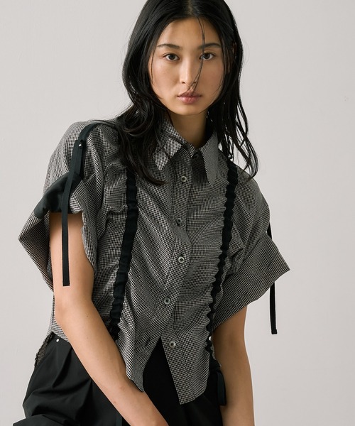 UNITED TOKYO（ユナイテッドトウキョウ）の「Adjustable Length Mesh Shirt｜ウォッシャブル/半袖（シャツ/ブラウス・レディース・ブラック/マルチ/オフホワイト/ブラック系その他・FREE）」の4枚目の写真