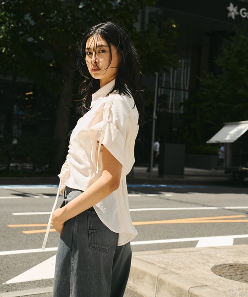 ユナイテッドトウキョウ　変形メッシュ　シャツワンピース　ホワイトカーキブラック UNITED TOKYO（ユナイテッドトウキョウ）の「メッシュキャミ