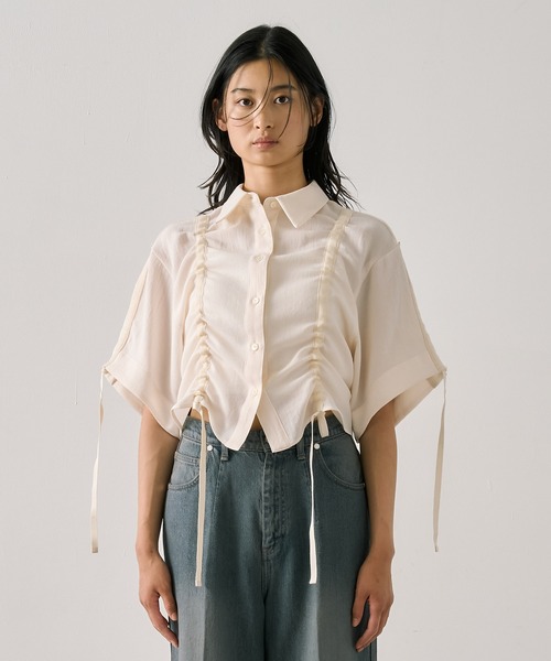 UNITED TOKYO（ユナイテッドトウキョウ）の「Adjustable Length Mesh Shirt｜ウォッシャブル/半袖（シャツ/ブラウス・レディース・ブラック/マルチ/オフホワイト/ブラック系その他・FREE）」の10枚目の写真