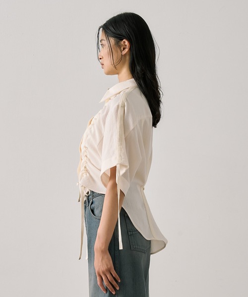 UNITED TOKYO（ユナイテッドトウキョウ）の「Adjustable Length Mesh Shirt｜ウォッシャブル/半袖（シャツ/ブラウス・レディース・ブラック/マルチ/オフホワイト/ブラック系その他・FREE）」の11枚目の写真