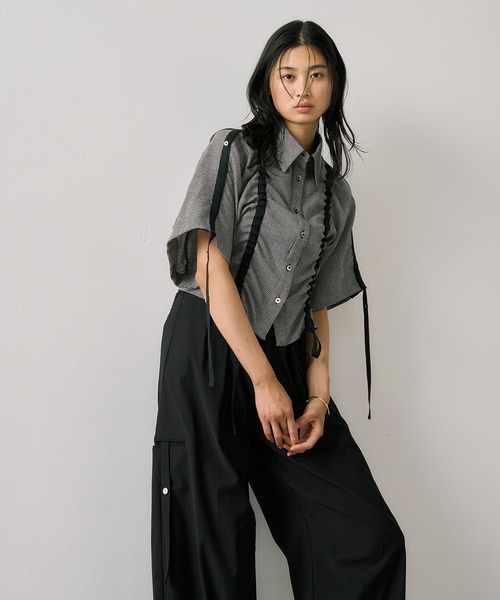 UNITED TOKYO（ユナイテッドトウキョウ）の「Adjustable Length Mesh Shirt｜ウォッシャブル/半袖（シャツ/ブラウス・レディース・ブラック/マルチ/オフホワイト/ブラック系その他・FREE）」の18枚目の写真