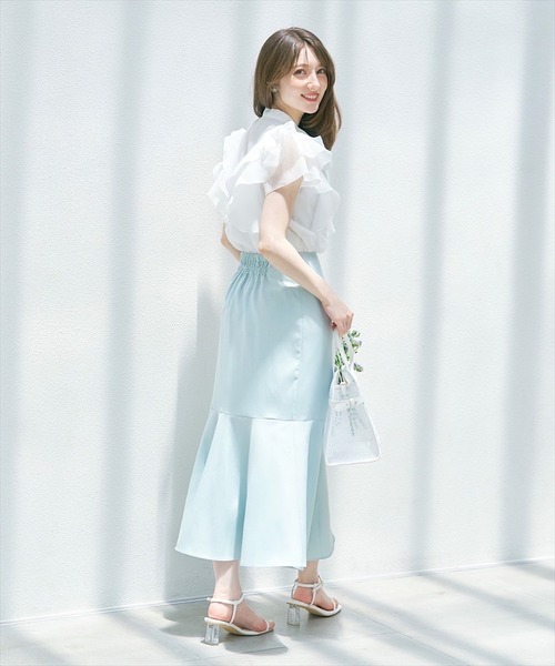 SWINGLE（スウィングル）の「シャーリングフリルマーメイドスカート（スカート・レディース・ネイビー/ベージュ/ミント・SMALL/MEDIUM）」の9枚目の写真