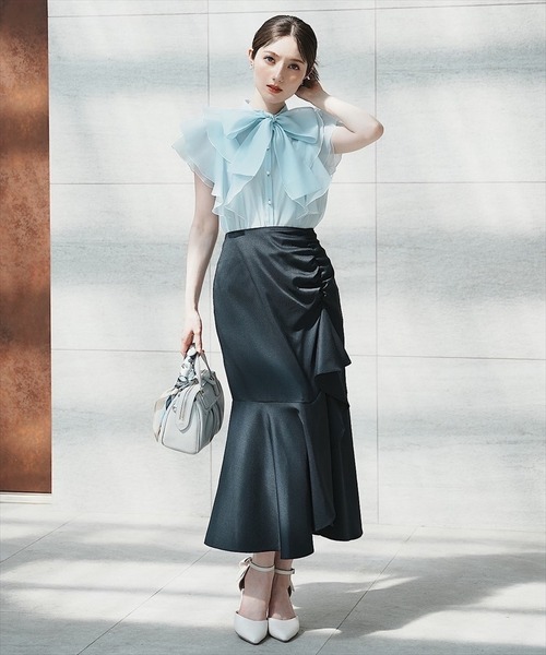 SWINGLE（スウィングル）の「シャーリングフリルマーメイドスカート（スカート・レディース・ネイビー/ベージュ/ミント・SMALL/MEDIUM）」の11枚目の写真