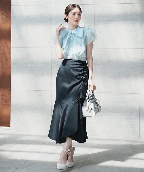 SWINGLE（スウィングル）の「シャーリングフリルマーメイドスカート（スカート・レディース・ネイビー/ベージュ/ミント・SMALL/MEDIUM）」の12枚目の写真