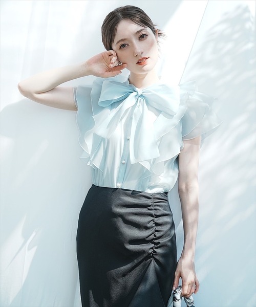 SWINGLE（スウィングル）の「シャーリングフリルマーメイドスカート（スカート・レディース・ネイビー/ベージュ/ミント・SMALL/MEDIUM）」の14枚目の写真