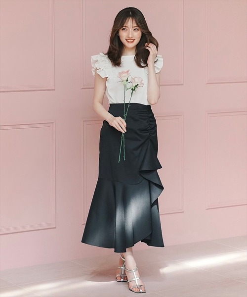 SWINGLE（スウィングル）の「シャーリングフリルマーメイドスカート（スカート・レディース・ネイビー/ベージュ/ミント・SMALL/MEDIUM）」の15枚目の写真