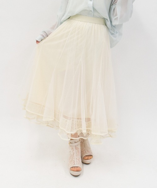 axes femme（アクシーズファム）の「裾レースチュールスカート（スカート・レディース・ブラック/グレー/キナリ・FREE）」の2枚目の写真