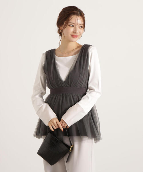 PROPORTION BODY DRESSING（プロポーションボディドレッシング）の「チュールドッキングニットジレ / 1215270811（ニット/セーター・レディース・オフホワイト/ベージュ/ダークグレー・FREE）」の15枚目の写真