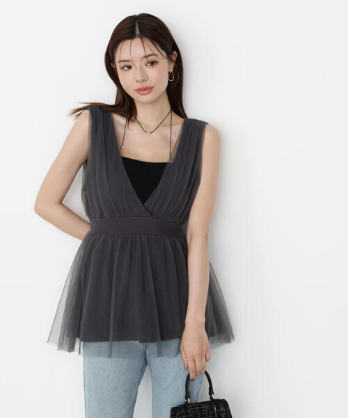 PROPORTION BODY DRESSING（プロポーションボディドレッシング）の「チュールドッキングニットジレ / 1215270811（ニット/セーター・レディース・オフホワイト/ベージュ/ダークグレー・FREE）」の11枚目の写真