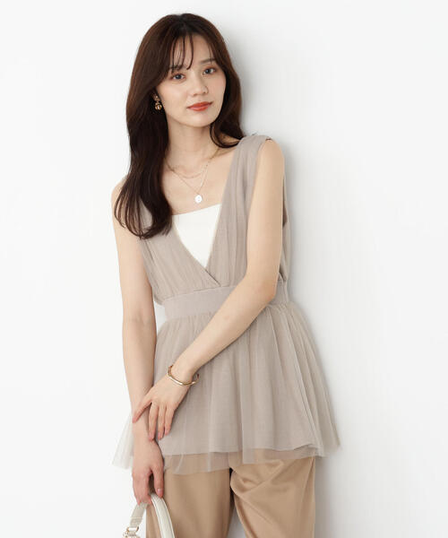 PROPORTION BODY DRESSING（プロポーションボディドレッシング）の「チュールドッキングニットジレ / 1215270811（ニット/セーター・レディース・オフホワイト/ベージュ/ダークグレー・FREE）」の3枚目の写真