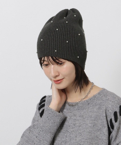 LAKOLE(ラコレ)の「ボールスタッズニットワッチ / 571142(ニットキャップ/ビーニー・レディース・チャコール/アイボリー/グレー・FREE)」の3枚目の写真
