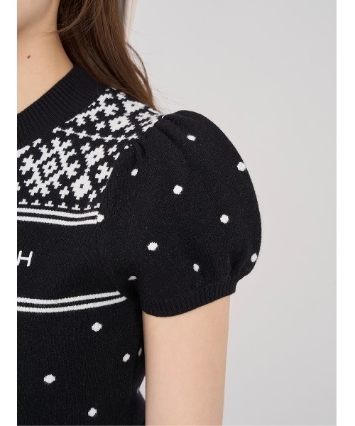 darich ノルディックミニワンピース　ブラックF-L ノルディックドットニットミニワンピース（ワンピース）｜Darich